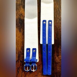 New York & Company White & Blue Double Buckle Wide Stretch Waist Belt Y2K M/L